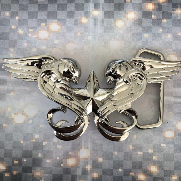 Swallows Tattoo Flash Belt Buckle Sparrows Star - Picture 1 of 4